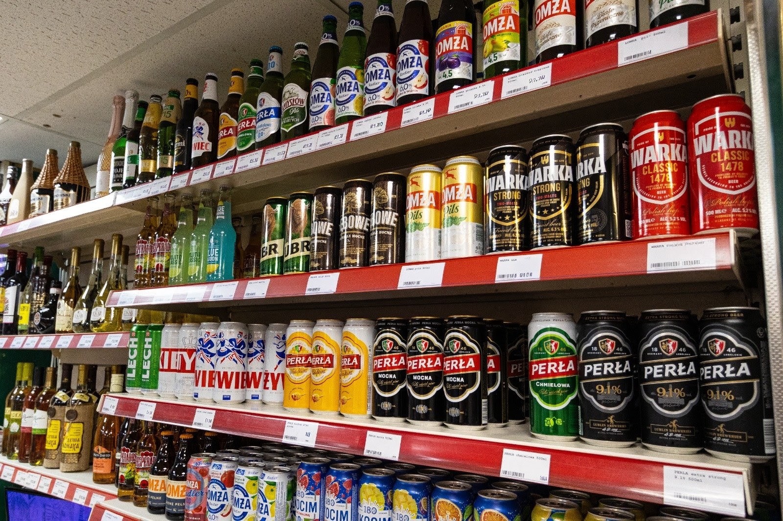 Polish vodkas, liqueurs, beers and wines on the shop's alcohol shelves 3