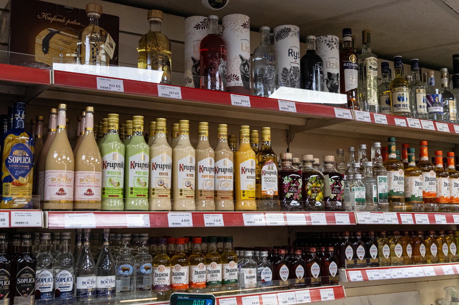 Polish vodkas, liqueurs, beers and wines on the shop's alcohol shelves 2