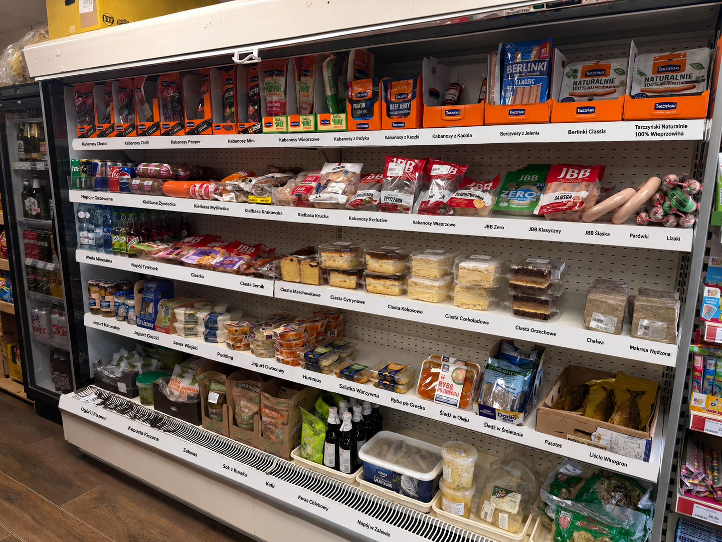 Polish smoked sausages, kabanos and cured meats at the deli
