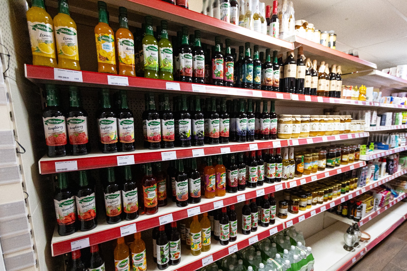 Polish fruit syrups and jars of honey